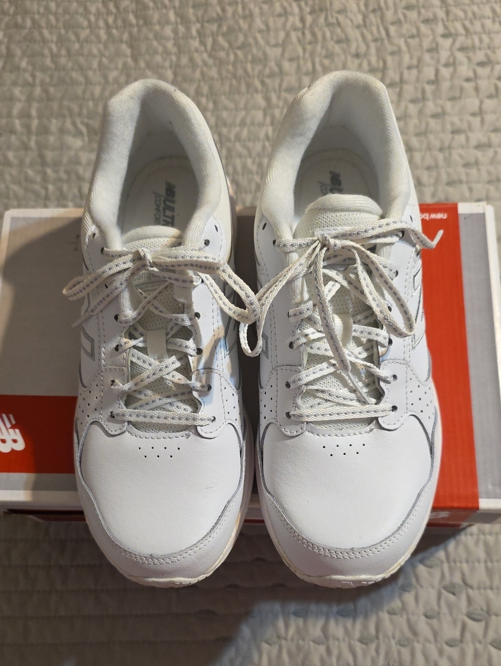 New Balance White Leather Lace-Up Sneakers